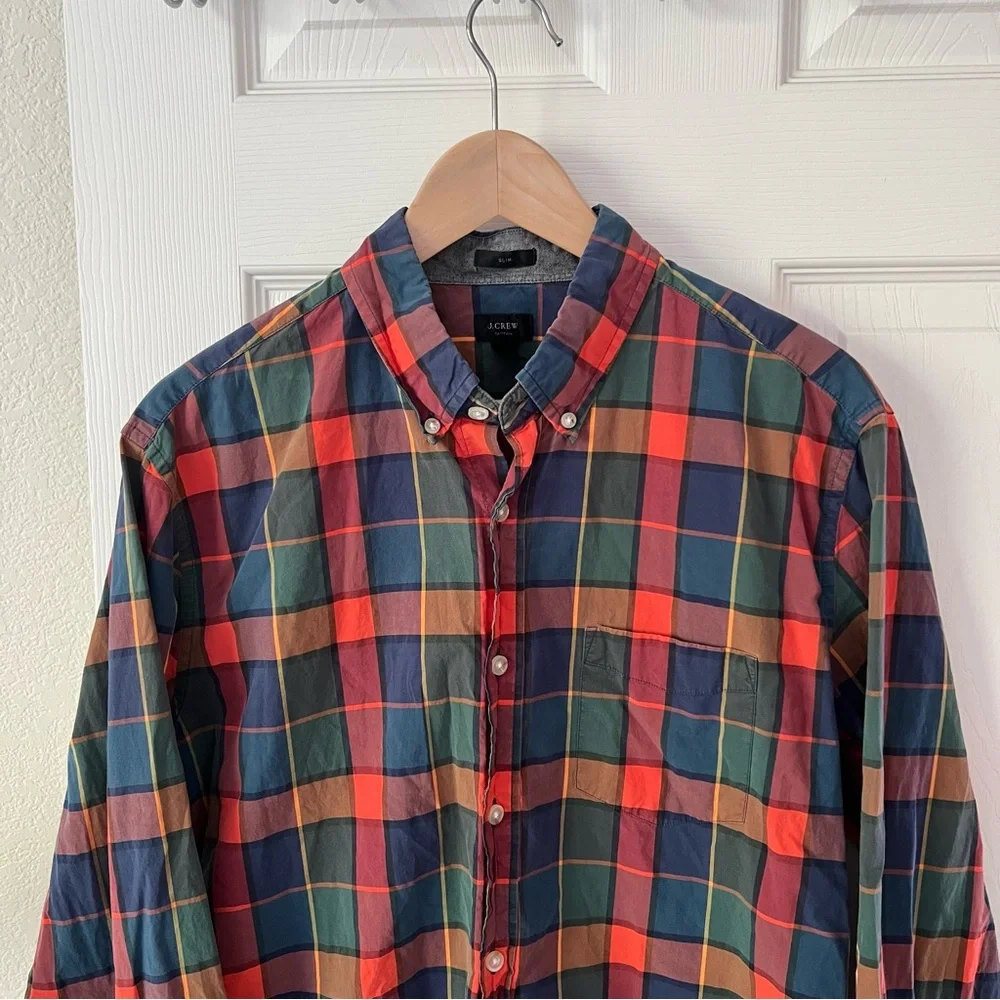 J. Crew Tartan Plaid Men's Large Slim Button Down Long Sleeve Shirt